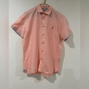 Ted Baker Salmon  Pink Casual Button Down Shirt pocket  Sz 3  Mediano  NWOT